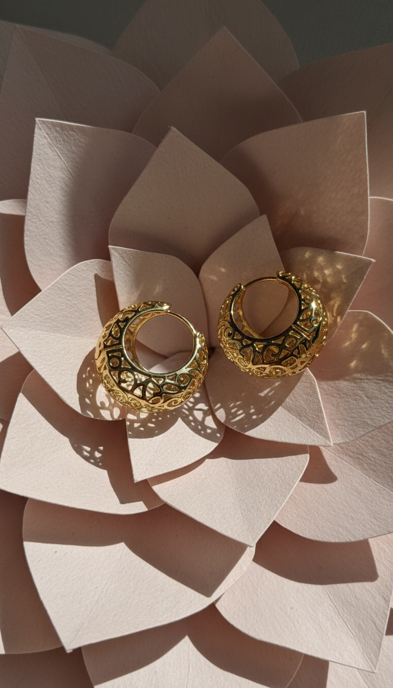 Vintage Filigree Gold Hoop Earrings