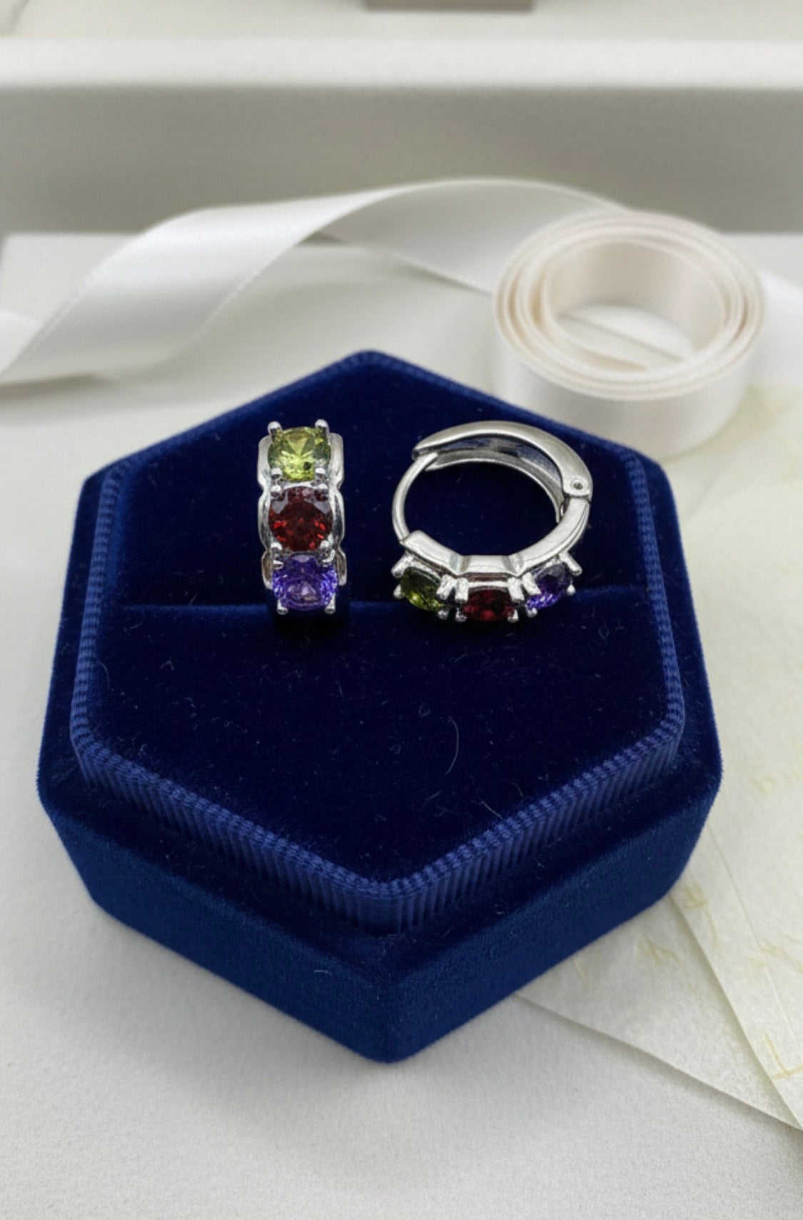 Multicolor Zirconia Huggie Hoop Earrings