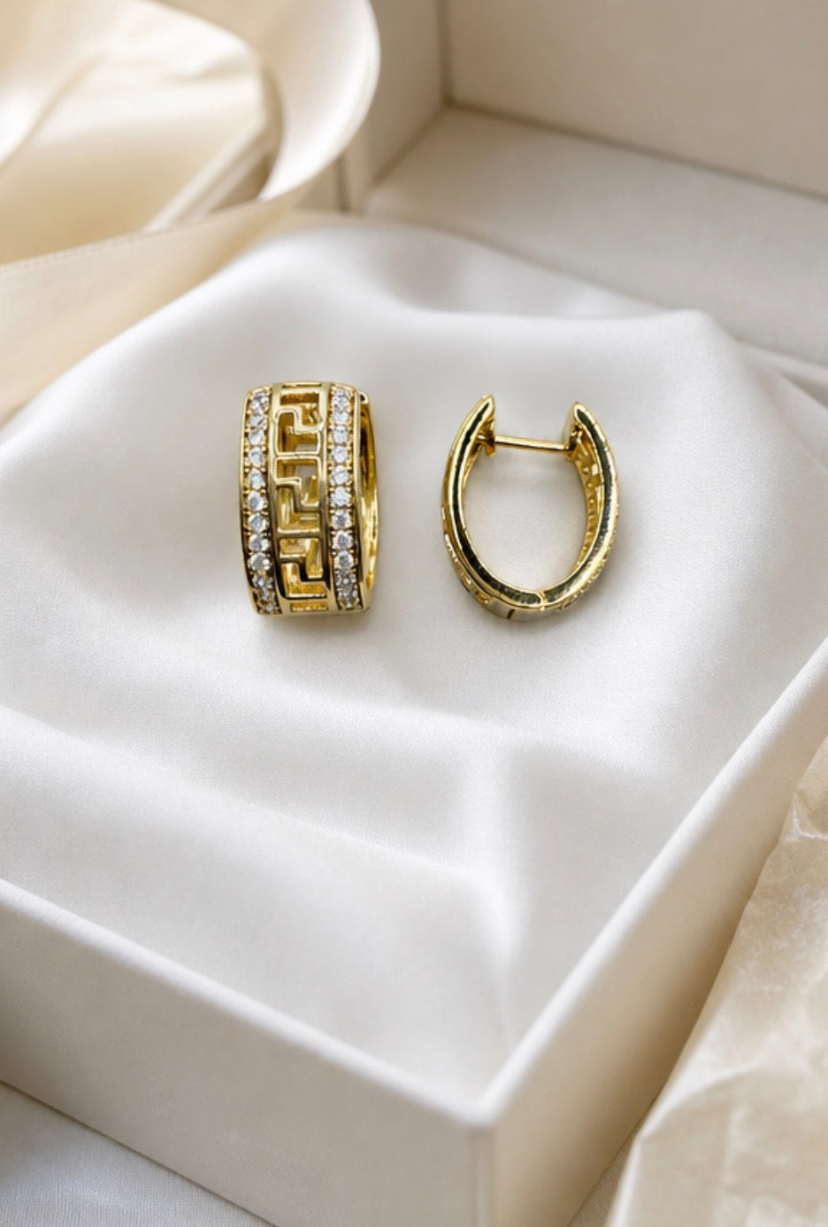 Greek Key Pavé Hoop Earrings