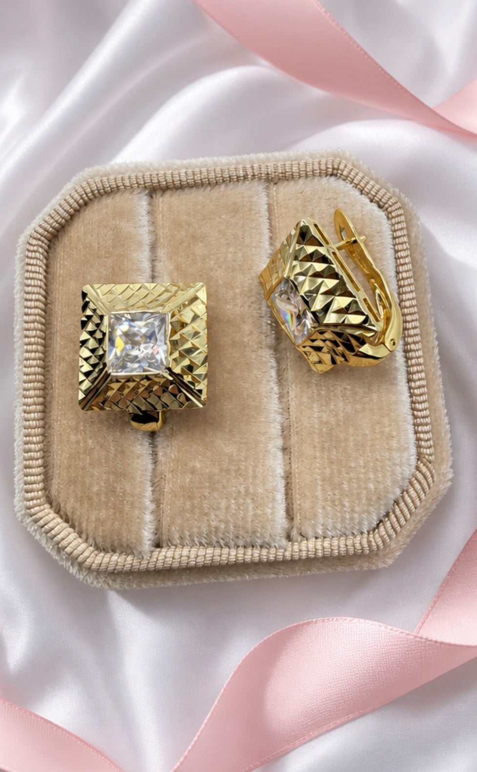 Textured Square Zirconia Huggie Earrings