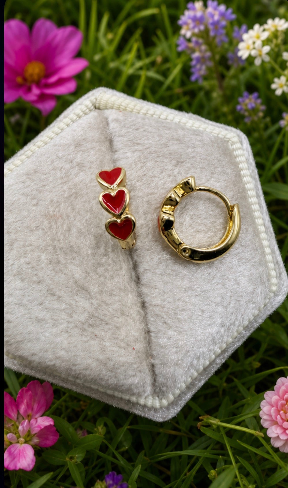 Triple Heart Huggie Earrings
