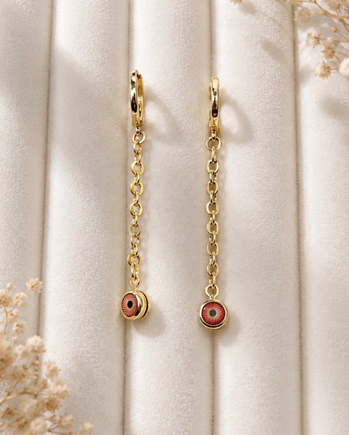 Evil Eye Chain Drop Huggie Earrings