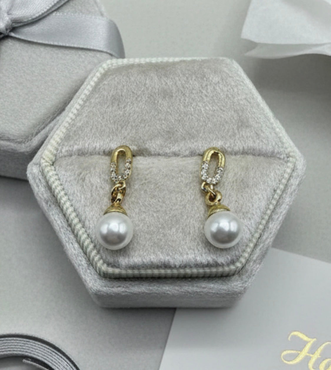 Pearl & Zirconia Drop Earrings