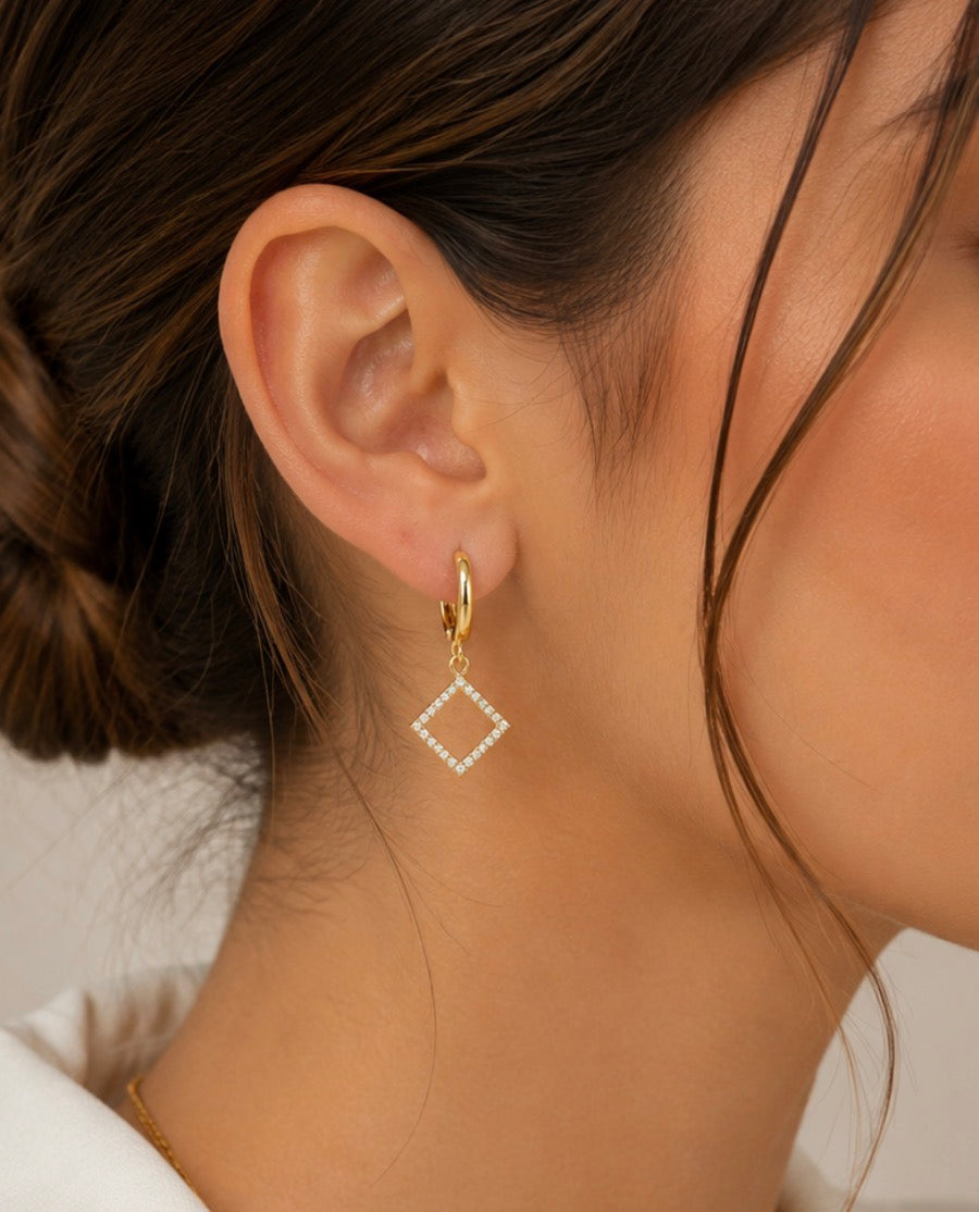 Open Square Drop Huggie Earrings