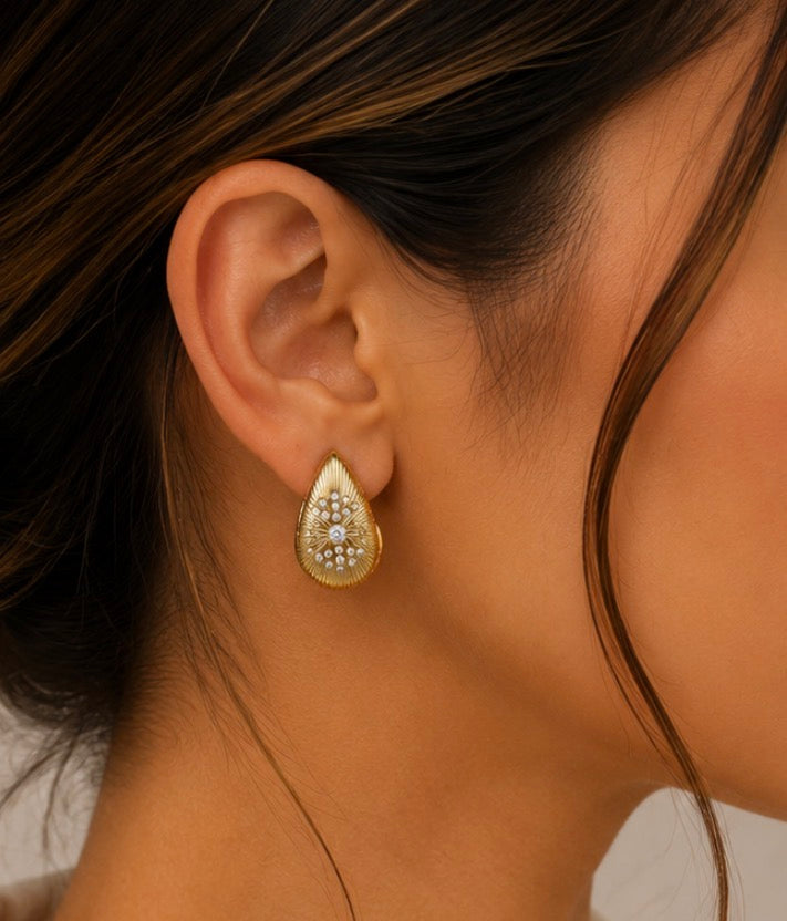 Sunburst Teardrop Huggie Earrings