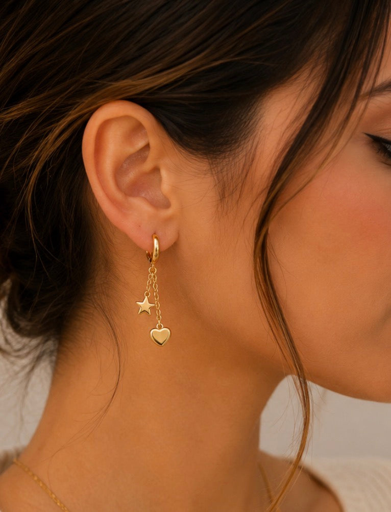 Heart & Star Charm Huggie Earrings