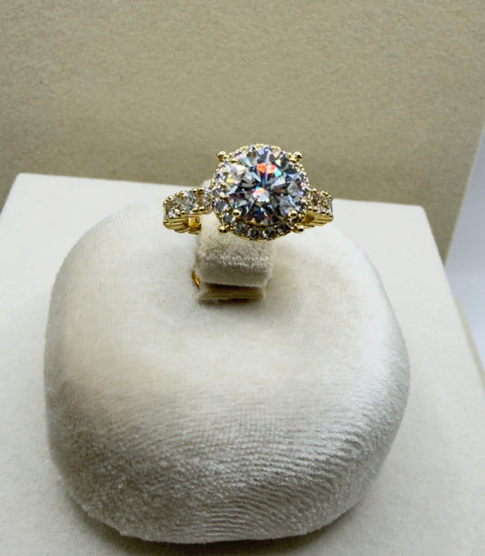 Halo Zirconia Ring with Pavé Band