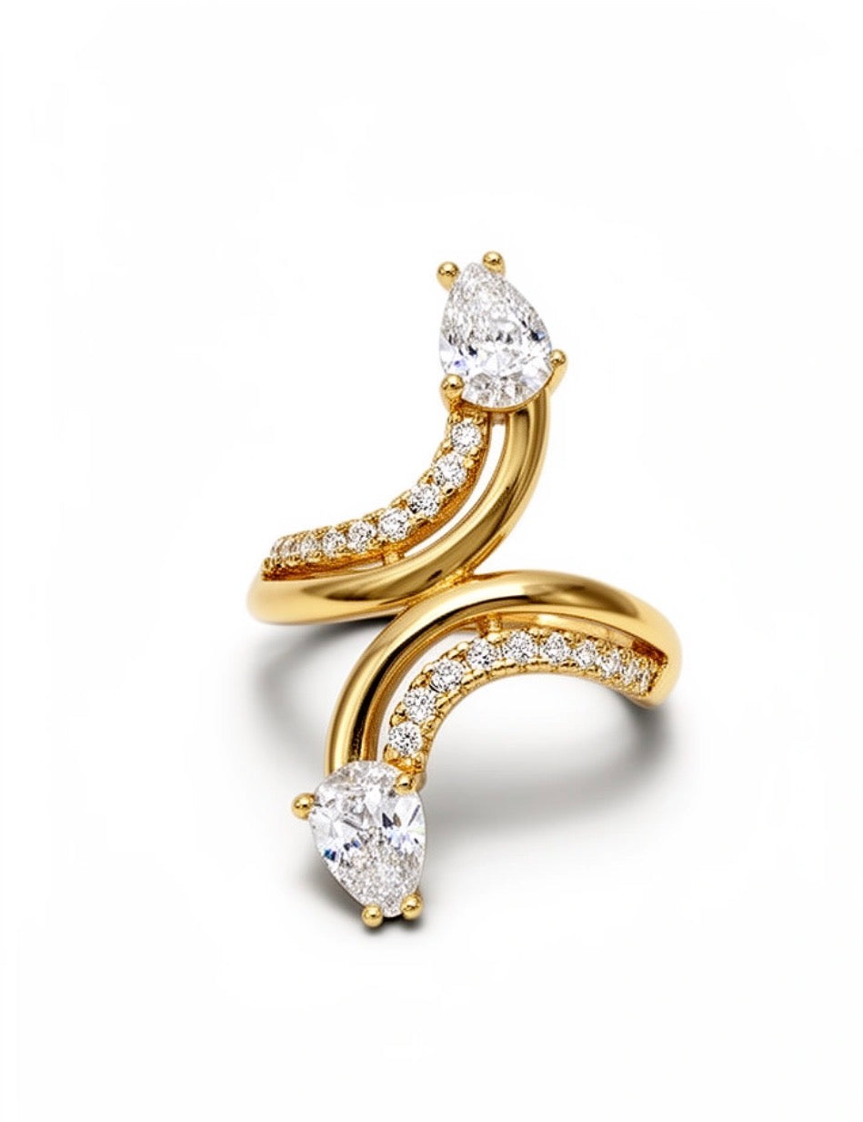 Curved CZ Ring with pear cut stones