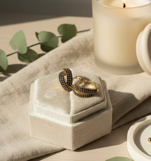 Black Pavé Huggie Earrings