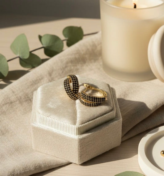 Black Pavé Huggie Earrings