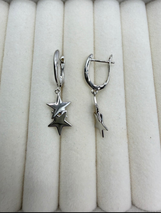 Double Star Drop Huggie Earrings