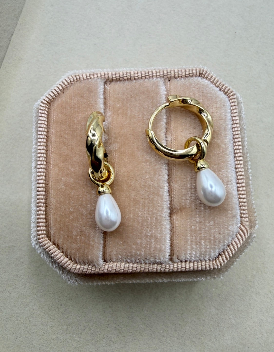 Faux pearl drop huggie earrings
