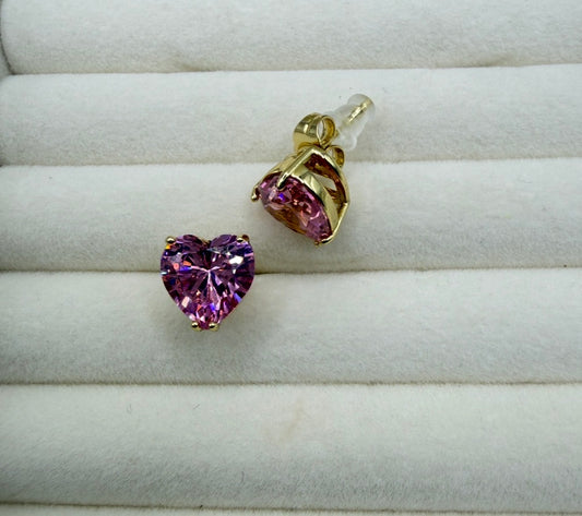 Pink Heart Cut Zirconia Stud Earrings