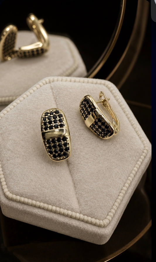 Black Zirconia Oval Huggie Earrings