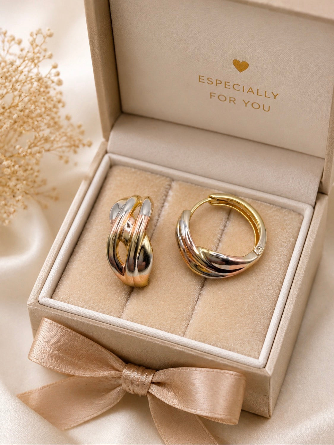 Tri-tone Twisted Hoop Earrings