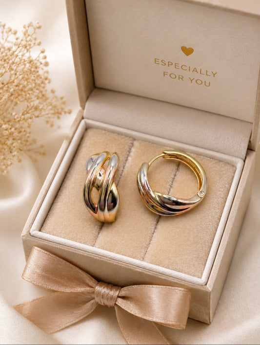 Tri-tone Twisted Hoop Earrings