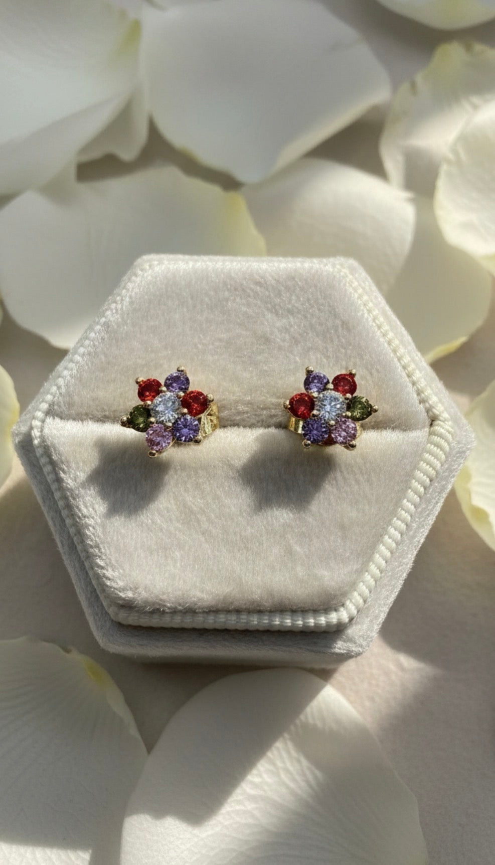 Multicolor Floral Zirconia Stud Earrings