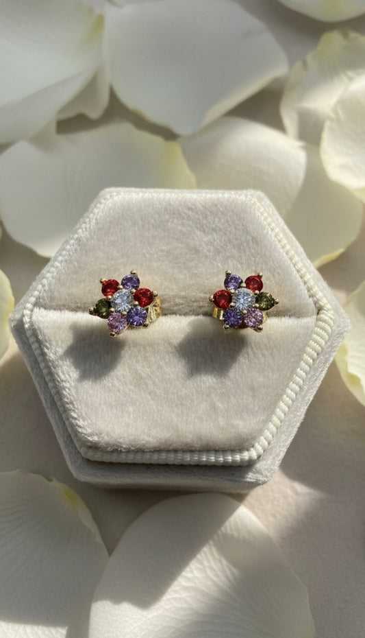 Multicolor Floral Zirconia Stud Earrings