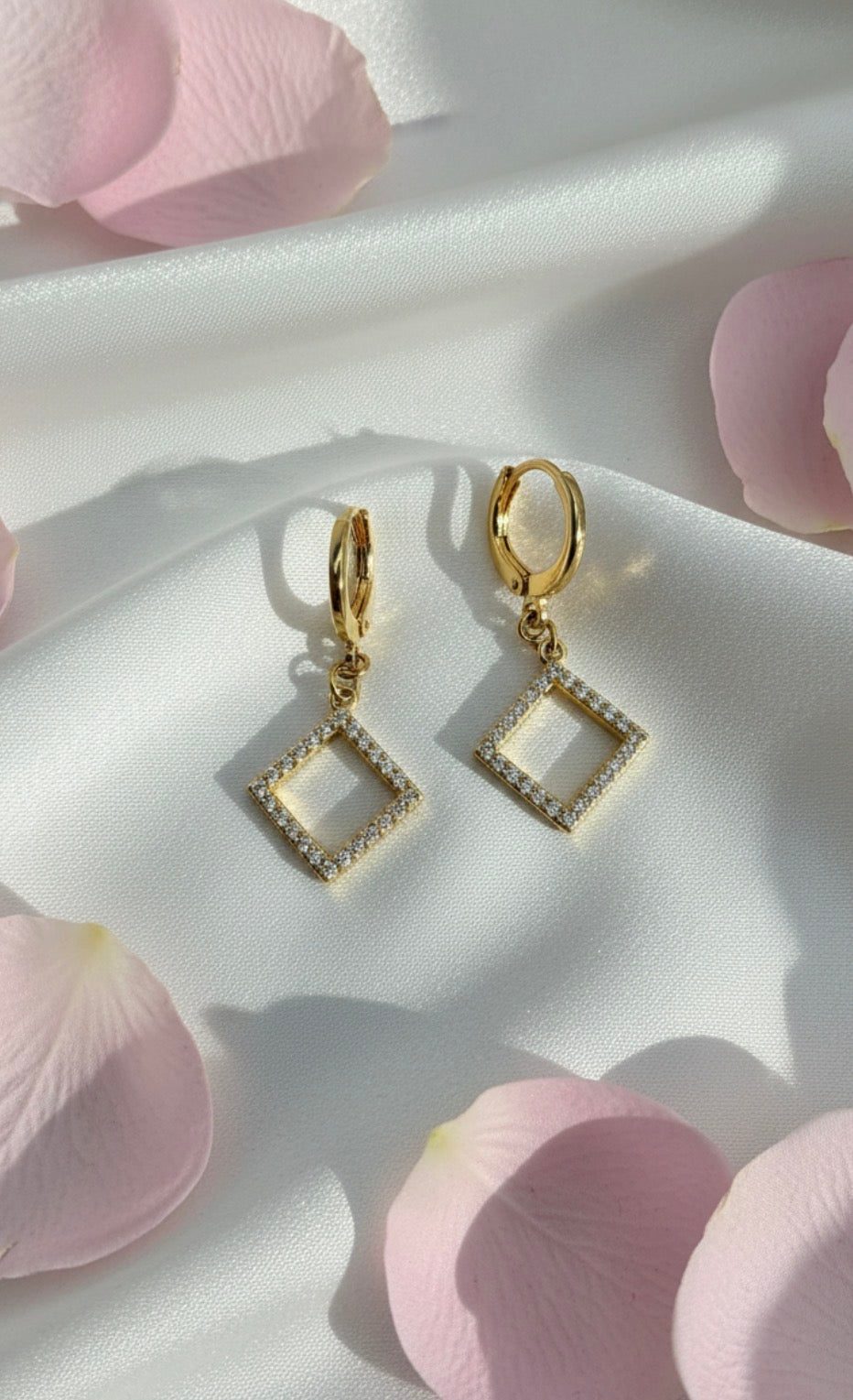 Open Square Drop Huggie Earrings
