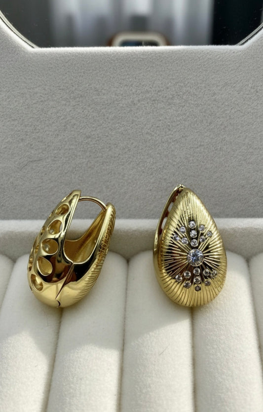 Sunburst Teardrop Huggie Earrings