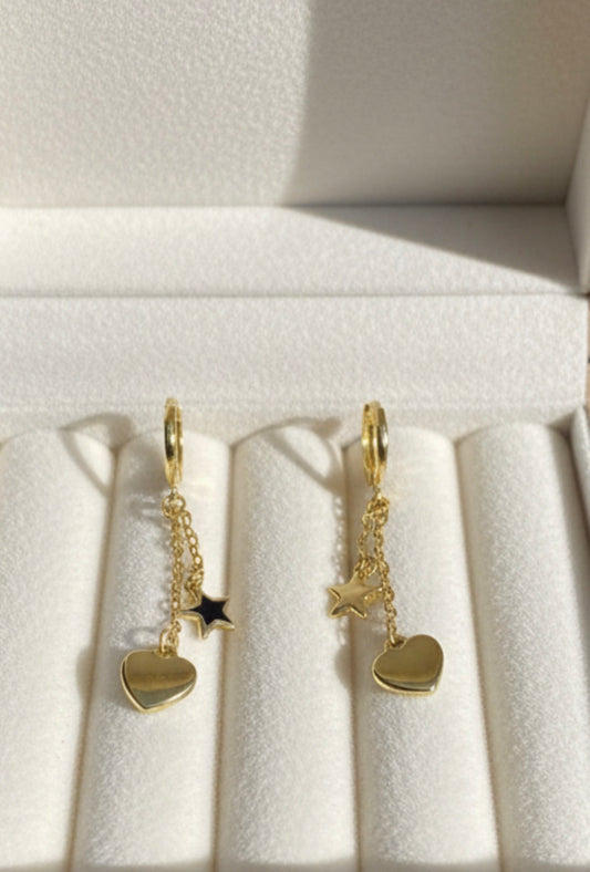 Heart & Star Charm Huggie Earrings