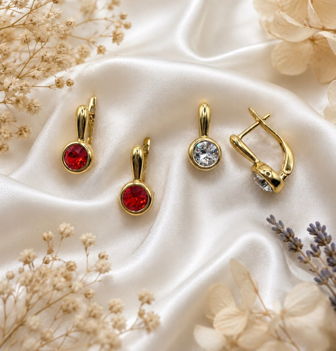 Red CZ Drop Earrings