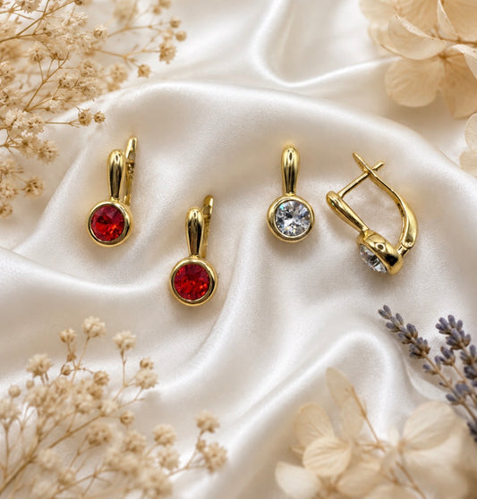 Red CZ Drop Earrings