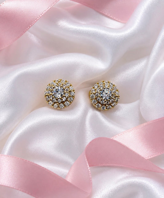 Round Halo Zirconia Stud Earrings