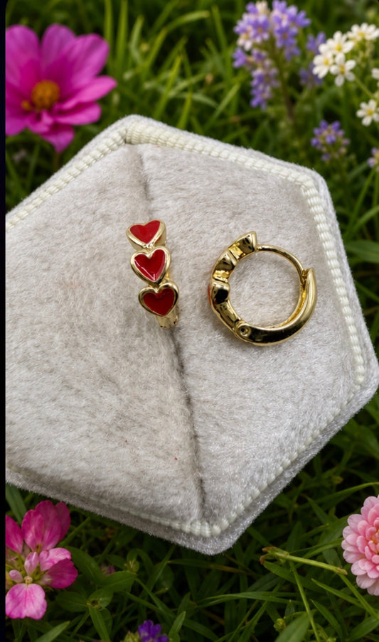 Triple Heart Huggie Earrings