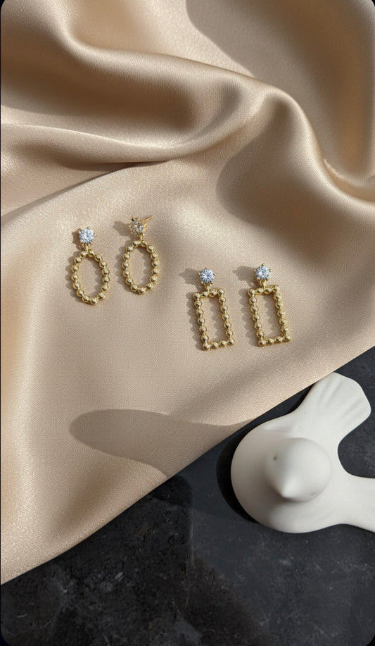 Oval and Rectangular Stud  Drop Earrings