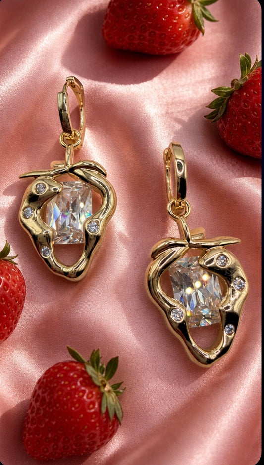 Strawberry Drop Huggie Earrings