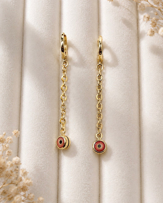 Evil Eye Chain Drop Huggie Earrings