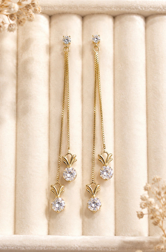 Doble Chain CZ Drop Earrings