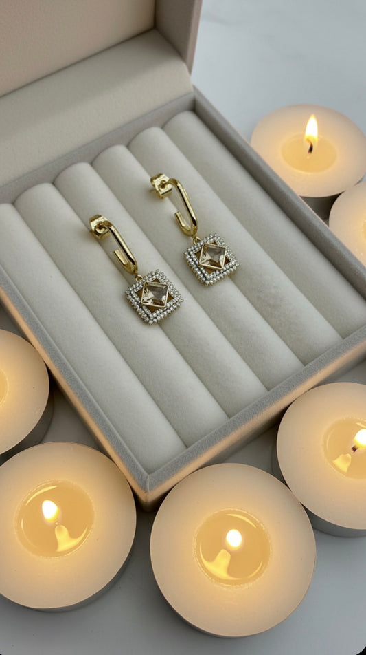 Honey Stone Geometric Drop Earrings