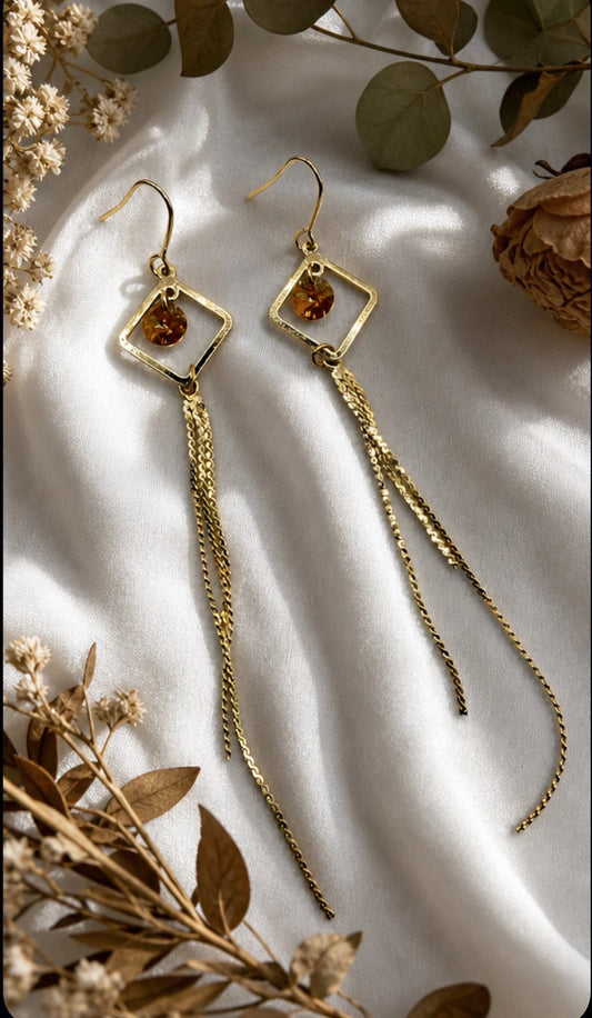 Amber Crystal Tassel Earrings