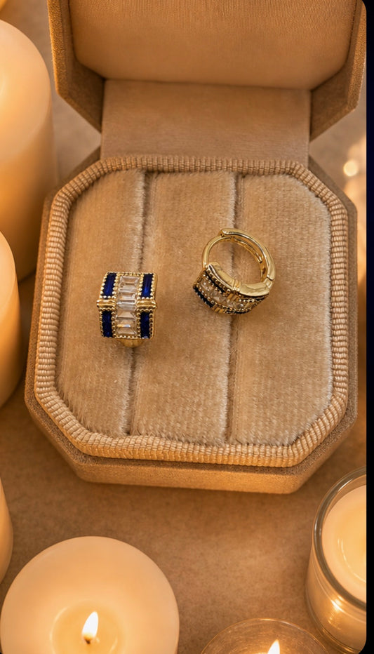 Navy & Clear Baguette Huggie Earrings