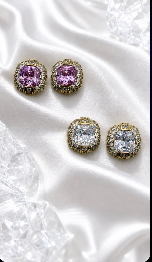 Cusion Cut Zirconia Stud Earrings