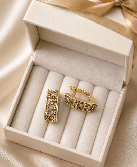 Greek Key Pavé Huggie Earrings