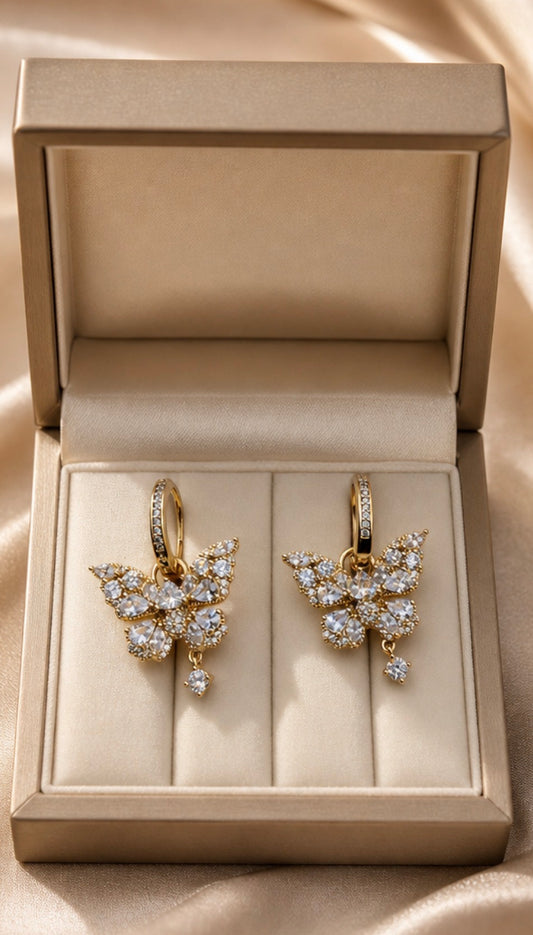 Butterfly Crystal Drop Huggie Earring