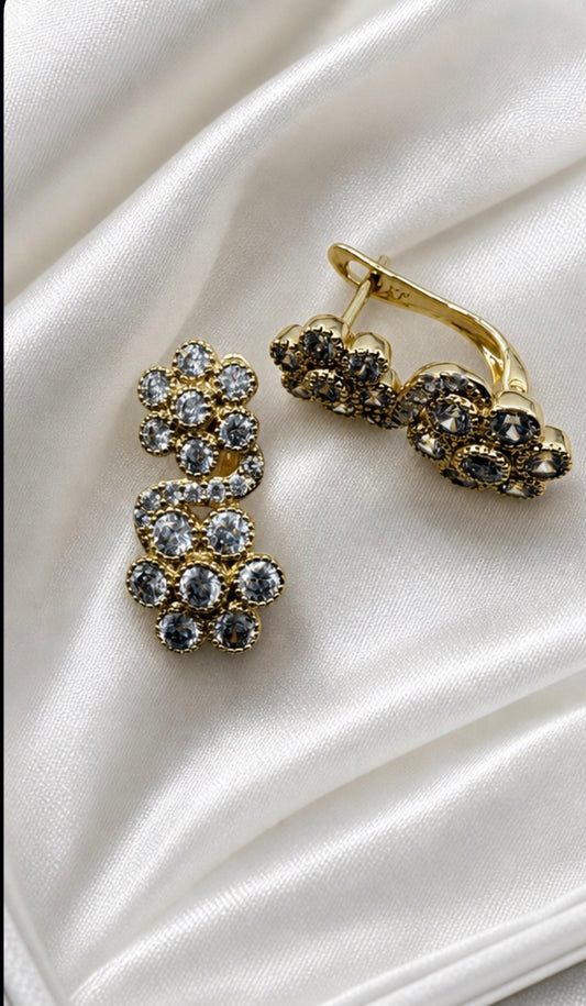 Vintage Floral Crystal Huggie Earrings