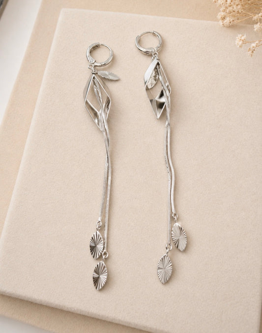 Silver Leaf Tassel Earrings