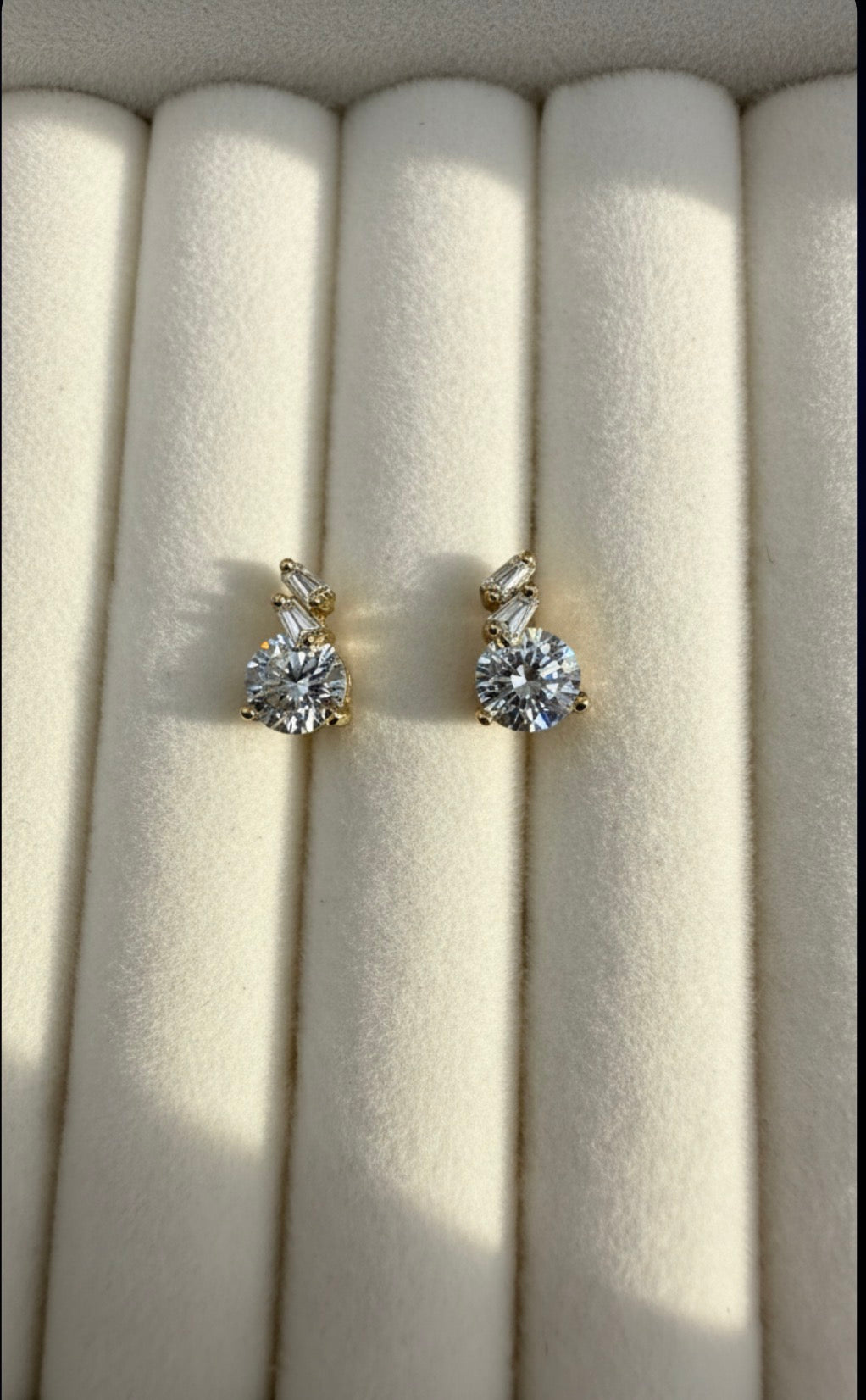 Round Solitaire & Baguette Accent Stud Earrings