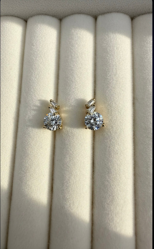 Round Solitaire & Baguette Accent Stud Earrings