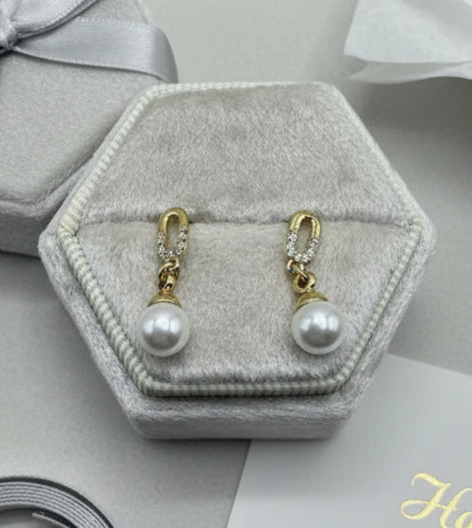 Pearl & Zirconia Drop Earrings