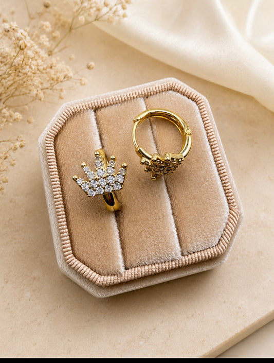Crown Zirconia Huggie Earrings