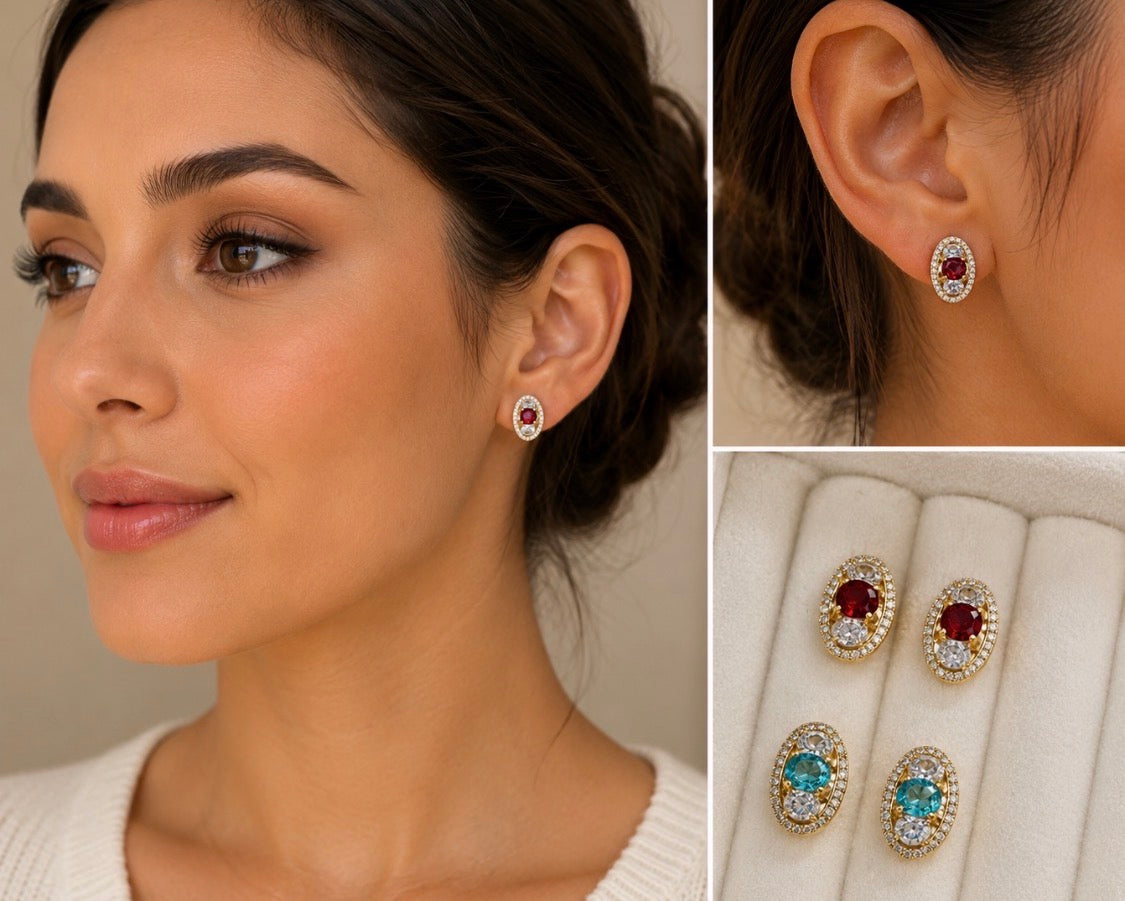 Oval Halo Stud Earrings