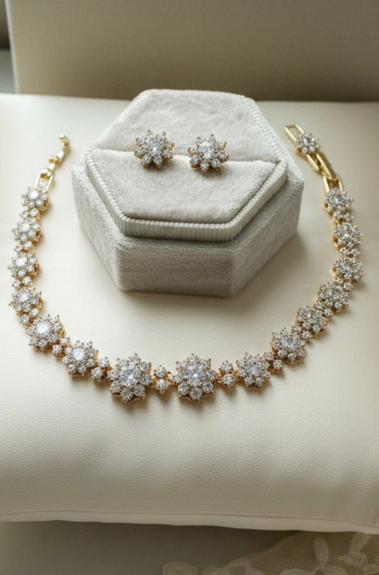 Floral Zirconia Tennis Bracelet & Stud Set