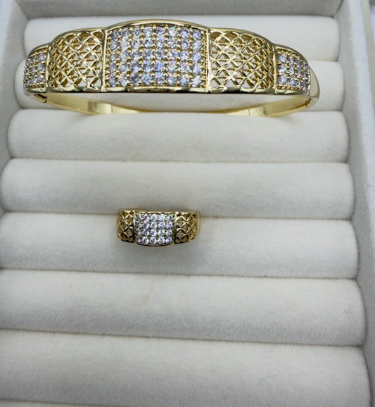 Zirconia Bracelet & Ring set-Textured Design