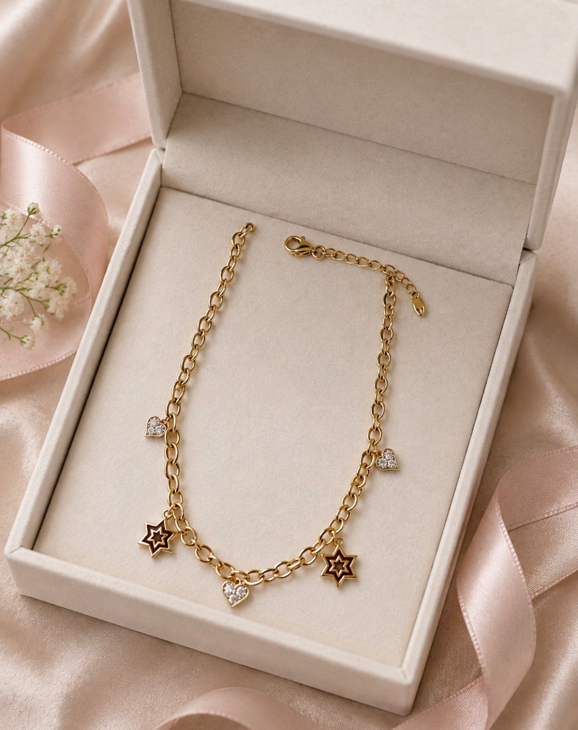 Star & Heart Charm Anklet